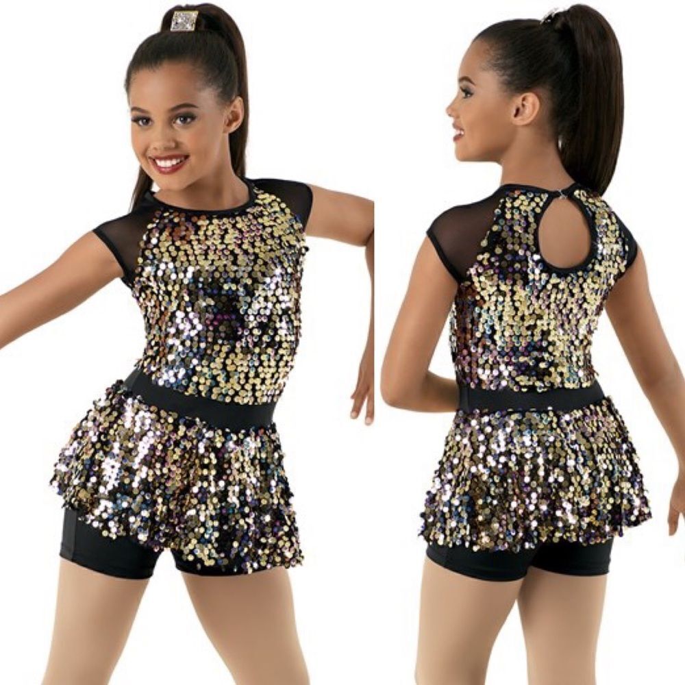 WEISSMAN Dance Costume sequin gold biketard jazz I'm Stuck 10422 Child LC